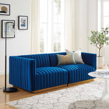 Modway Furniture Conjure Channel Tufted Performance Velvet Loveseat XRXT Gold Navy EEI-5842-GLD-NAV