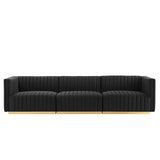 Modway Furniture Conjure Channel Tufted Performance Velvet Sofa XRXT Gold Black EEI-5843-GLD-BLK