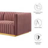 Modway Furniture Conjure Channel Tufted Performance Velvet Sofa XRXT Gold Dusty Rose EEI-5843-GLD-DUS