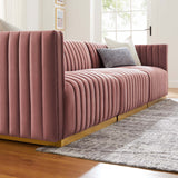 Modway Furniture Conjure Channel Tufted Performance Velvet Sofa XRXT Gold Dusty Rose EEI-5843-GLD-DUS