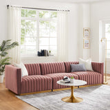 Modway Furniture Conjure Channel Tufted Performance Velvet Sofa XRXT Gold Dusty Rose EEI-5843-GLD-DUS