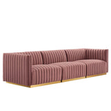 Modway Furniture Conjure Channel Tufted Performance Velvet Sofa XRXT Gold Dusty Rose EEI-5843-GLD-DUS