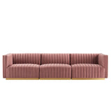 Modway Furniture Conjure Channel Tufted Performance Velvet Sofa XRXT Gold Dusty Rose EEI-5843-GLD-DUS