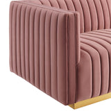 Modway Furniture Conjure Channel Tufted Performance Velvet Sofa XRXT Gold Dusty Rose EEI-5843-GLD-DUS