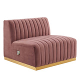 Modway Furniture Conjure Channel Tufted Performance Velvet Sofa XRXT Gold Dusty Rose EEI-5843-GLD-DUS