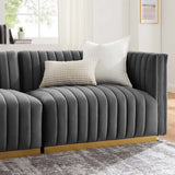 Modway Furniture Conjure Channel Tufted Performance Velvet Sofa XRXT Gold Gray EEI-5843-GLD-GRY