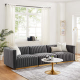 Modway Furniture Conjure Channel Tufted Performance Velvet Sofa XRXT Gold Gray EEI-5843-GLD-GRY