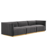 Modway Furniture Conjure Channel Tufted Performance Velvet Sofa XRXT Gold Gray EEI-5843-GLD-GRY