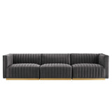 Modway Furniture Conjure Channel Tufted Performance Velvet Sofa XRXT Gold Gray EEI-5843-GLD-GRY