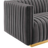 Modway Furniture Conjure Channel Tufted Performance Velvet Sofa XRXT Gold Gray EEI-5843-GLD-GRY