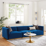 Modway Furniture Conjure Channel Tufted Performance Velvet Sofa XRXT Gold Navy EEI-5843-GLD-NAV