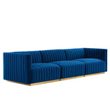 Modway Furniture Conjure Channel Tufted Performance Velvet Sofa XRXT Gold Navy EEI-5843-GLD-NAV