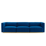 Modway Furniture Conjure Channel Tufted Performance Velvet Sofa XRXT Gold Navy EEI-5843-GLD-NAV