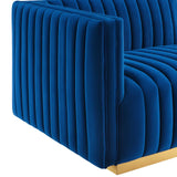 Modway Furniture Conjure Channel Tufted Performance Velvet Sofa XRXT Gold Navy EEI-5843-GLD-NAV