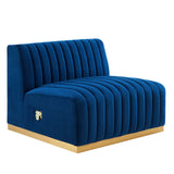 Modway Furniture Conjure Channel Tufted Performance Velvet Sofa XRXT Gold Navy EEI-5843-GLD-NAV