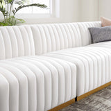 Modway Furniture Conjure Channel Tufted Performance Velvet Sofa XRXT Gold White EEI-5843-GLD-WHI