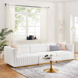 Modway Furniture Conjure Channel Tufted Performance Velvet Sofa XRXT Gold White EEI-5843-GLD-WHI