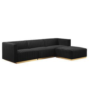 Modway Furniture Conjure Channel Tufted Performance Velvet 4-Piece Sectional XRXT Gold Black EEI-5844-GLD-BLK