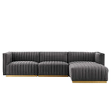 Modway Furniture Conjure Channel Tufted Performance Velvet 4-Piece Sectional XRXT Gold Gray EEI-5844-GLD-GRY