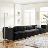 Modway Furniture Conjure Channel Tufted Performance Velvet 4-Piece Sofa XRXT Gold Black EEI-5845-GLD-BLK