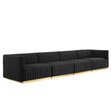 Modway Furniture Conjure Channel Tufted Performance Velvet 4-Piece Sofa XRXT Gold Black EEI-5845-GLD-BLK