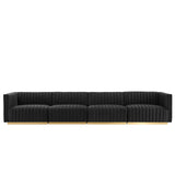 Modway Furniture Conjure Channel Tufted Performance Velvet 4-Piece Sofa XRXT Gold Black EEI-5845-GLD-BLK