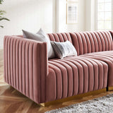 Modway Furniture Conjure Channel Tufted Performance Velvet 4-Piece Sofa XRXT Gold Dusty Rose EEI-5845-GLD-DUS