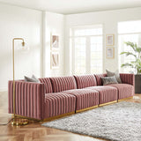 Modway Furniture Conjure Channel Tufted Performance Velvet 4-Piece Sofa XRXT Gold Dusty Rose EEI-5845-GLD-DUS