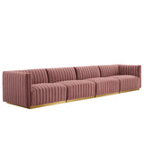 Modway Furniture Conjure Channel Tufted Performance Velvet 4-Piece Sofa XRXT Gold Dusty Rose EEI-5845-GLD-DUS