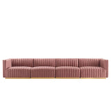 Modway Furniture Conjure Channel Tufted Performance Velvet 4-Piece Sofa XRXT Gold Dusty Rose EEI-5845-GLD-DUS