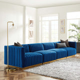 Modway Furniture Conjure Channel Tufted Performance Velvet 4-Piece Sofa XRXT Gold Navy EEI-5845-GLD-NAV