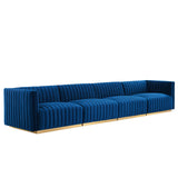 Modway Furniture Conjure Channel Tufted Performance Velvet 4-Piece Sofa XRXT Gold Navy EEI-5845-GLD-NAV