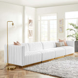 Modway Furniture Conjure Channel Tufted Performance Velvet 4-Piece Sofa XRXT Gold White EEI-5845-GLD-WHI