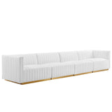 Modway Furniture Conjure Channel Tufted Performance Velvet 4-Piece Sofa XRXT Gold White EEI-5845-GLD-WHI