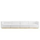 Modway Furniture Conjure Channel Tufted Performance Velvet 4-Piece Sofa XRXT Gold White EEI-5845-GLD-WHI