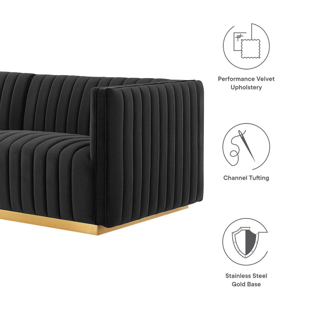 Modway Furniture Conjure Channel Tufted Performance Velvet 6-Piece Sectional XRXT Gold Black EEI-5846-GLD-BLK