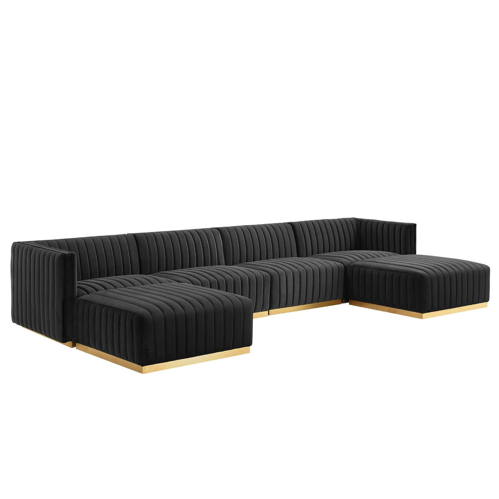 Modway Furniture Conjure Channel Tufted Performance Velvet 6-Piece Sectional XRXT Gold Black EEI-5846-GLD-BLK
