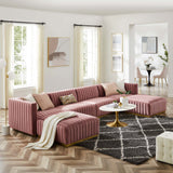 Modway Furniture Conjure Channel Tufted Performance Velvet 6-Piece Sectional XRXT Gold Dusty Rose EEI-5846-GLD-DUS