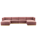 Modway Furniture Conjure Channel Tufted Performance Velvet 6-Piece Sectional XRXT Gold Dusty Rose EEI-5846-GLD-DUS