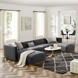 Modway Furniture Conjure Channel Tufted Performance Velvet 6-Piece Sectional XRXT Gold Gray EEI-5846-GLD-GRY
