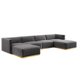 Modway Furniture Conjure Channel Tufted Performance Velvet 6-Piece Sectional XRXT Gold Gray EEI-5846-GLD-GRY