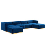 Modway Furniture Conjure Channel Tufted Performance Velvet 6-Piece Sectional XRXT Gold Navy EEI-5846-GLD-NAV