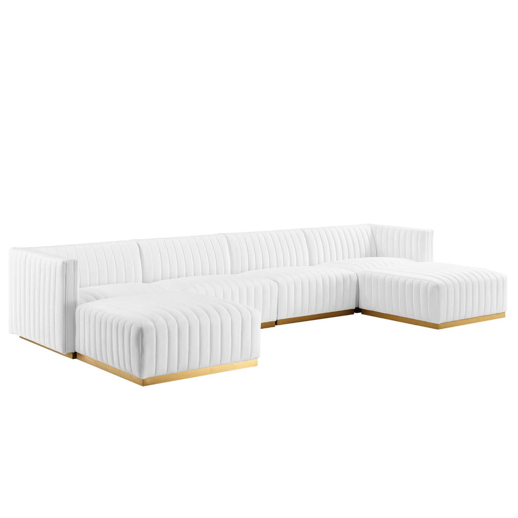 Modway Furniture Conjure Channel Tufted Performance Velvet 6-Piece Sectional XRXT Gold White EEI-5846-GLD-WHI