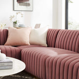 Modway Furniture Conjure Channel Tufted Performance Velvet 4-Piece Sectional XRXT Gold Dusty Rose EEI-5847-GLD-DUS