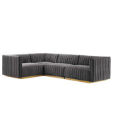 Modway Furniture Conjure Channel Tufted Performance Velvet 4-Piece Sectional XRXT Gold Gray EEI-5847-GLD-GRY