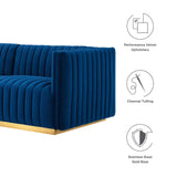 Modway Furniture Conjure Channel Tufted Performance Velvet 4-Piece Sectional XRXT Gold Navy EEI-5847-GLD-NAV