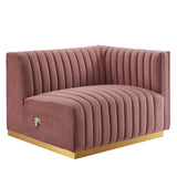 Modway Furniture Conjure Channel Tufted Performance Velvet 4-Piece Sectional XRXT Gold Dusty Rose EEI-5848-GLD-DUS