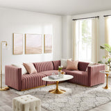 Modway Furniture Conjure Channel Tufted Performance Velvet 4-Piece Sectional XRXT Gold Dusty Rose EEI-5848-GLD-DUS