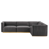 Modway Furniture Conjure Channel Tufted Performance Velvet 4-Piece Sectional XRXT Gold Gray EEI-5848-GLD-GRY