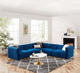 Modway Furniture Conjure Channel Tufted Performance Velvet 5-Piece Sectional XRXT Gold Navy EEI-5849-GLD-NAV